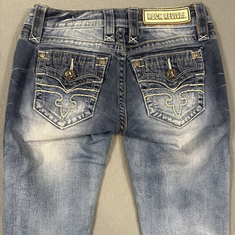 Rock Revival Alivia Jeans Women 24 Low Rise THICK STITCH FADED WHISKERING